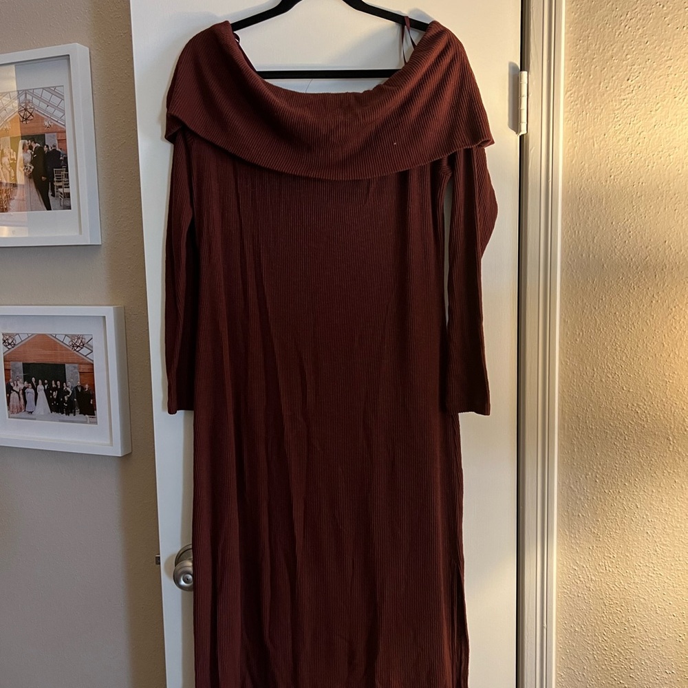 Loft Brown Off-shoulder Ribbed Dress - Picture 5 of 5